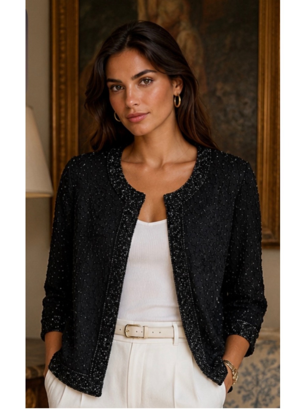 Laurence Kazar Silk Beaded Black Jacket Size 2X
